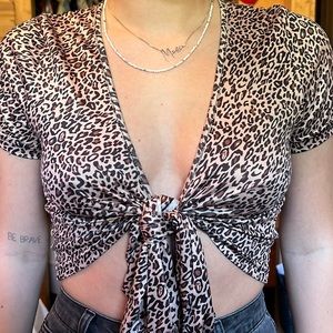 SHEIN cheetah print tie top